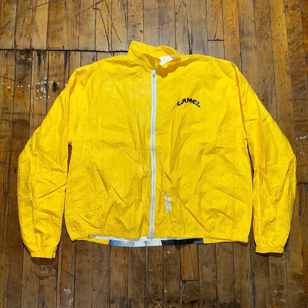 Camel Tyvek Windbreaker Jacket‎ Men's Size XL Yellow Cigarette Promo Full Zipper